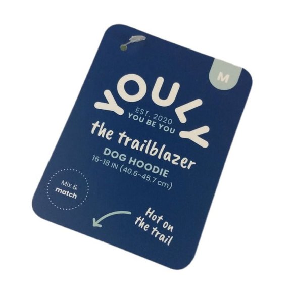 YOULY Trailblazer Dog Medium Teal Space Dye Hoodie with Pocket New - Picture 3 of 4